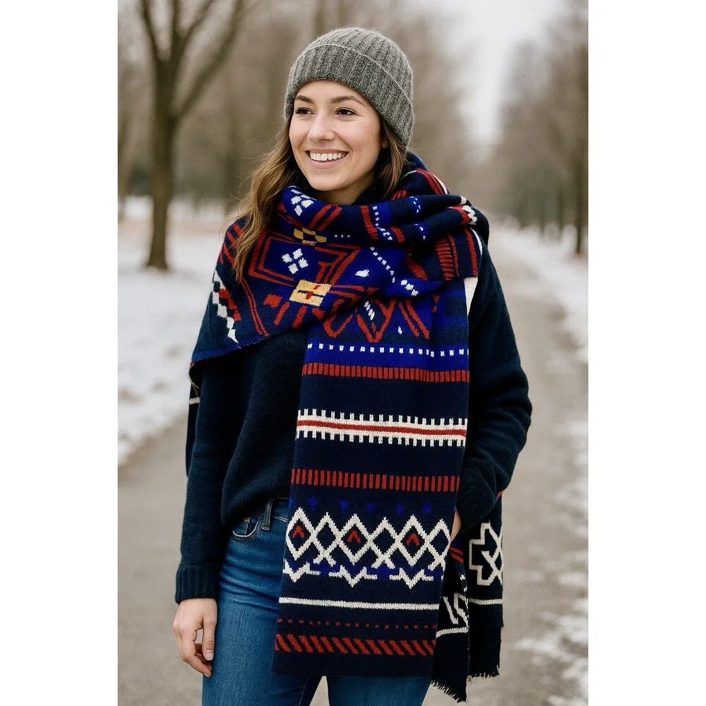 Old Navy‎ Southwestern Tribal Geometric Blanket Scarf Shawl Wrap Boho Aztec
